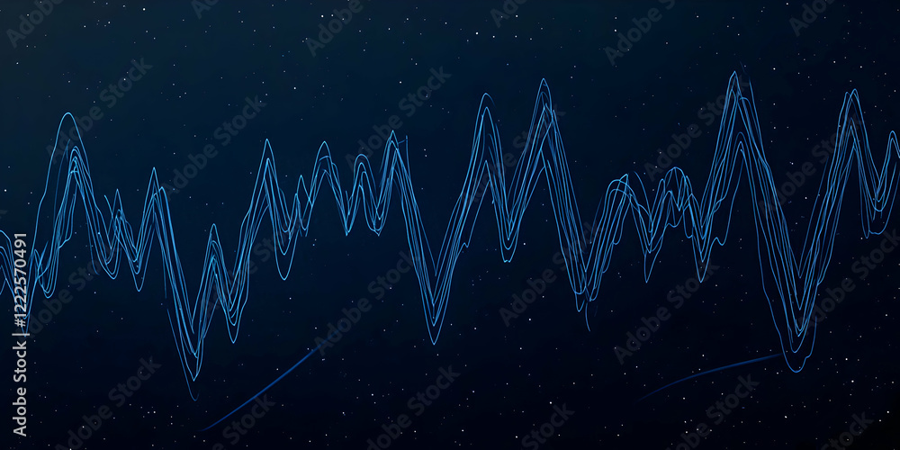Aufkleber abstract blue wavy lines flow across a dark, starry background, creating a dynamic visual.