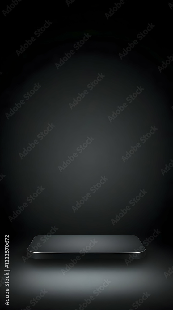 Poster empty black platform stands on dark background for display
