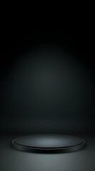 Empty Black Metallic Podium in Dark Studio Background for Product Placement Presentation