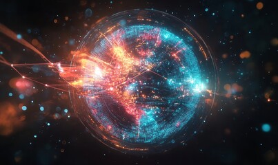 Glowing Digital Globe with Network Connections: Futuristic Global Connectivity and Technology Abstract Concept, Generative AI
