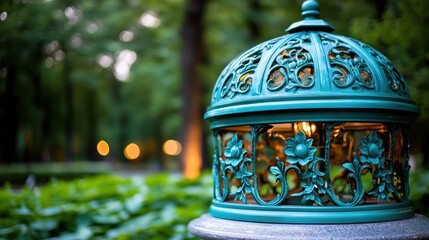 Elegant Decorative Lantern in Serene Garden Setting at Dusk