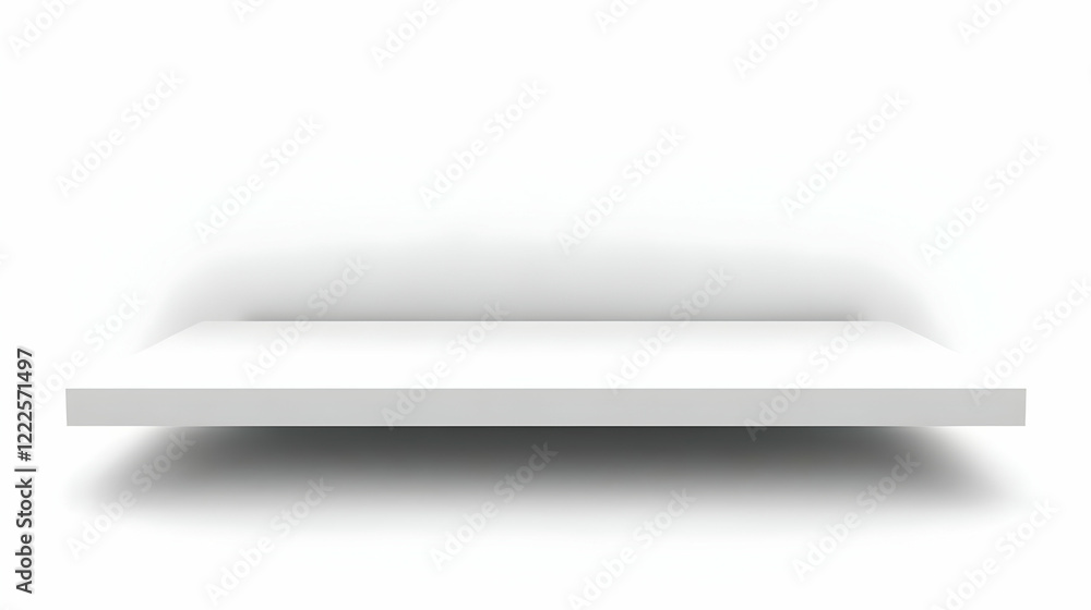 Poster empty white shelf display product on white background perfectly for design.