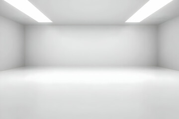 Empty White Room with Bright Ceiling Lights Illuminates the Space Perfectly for Product Placement