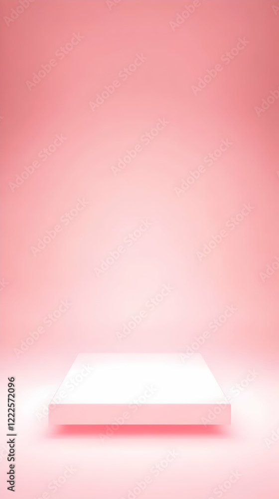 Aufkleber empty square platform display on soft pink gradient background, perfect for product placement or sho