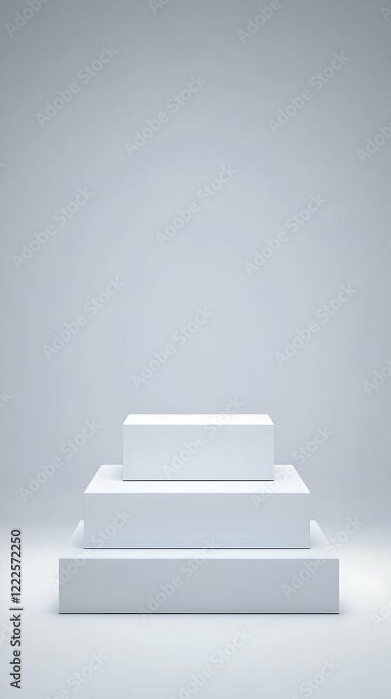 Poster 3d white cube podium in empty room gently illuminated creating a serene atmosphere