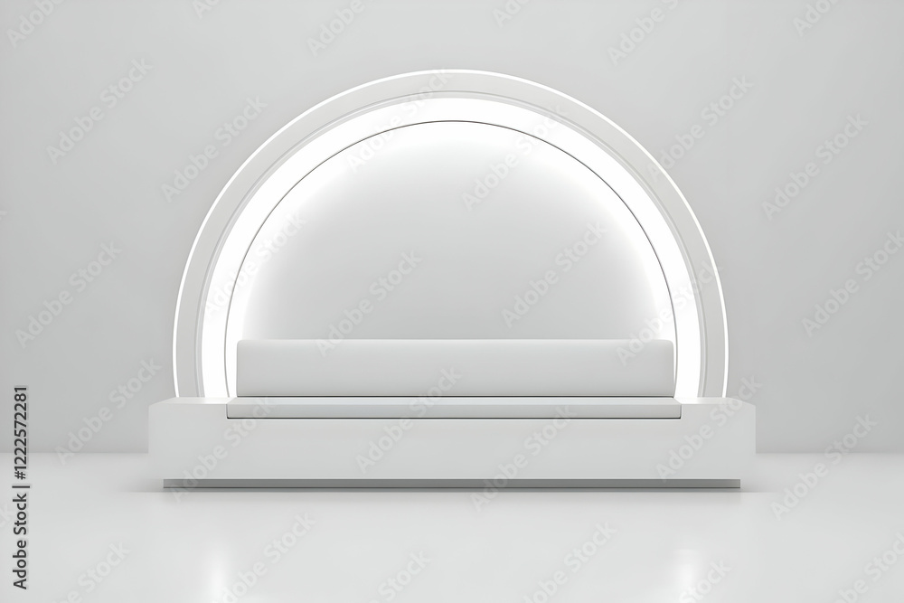 Aufkleber white minimalist sofa in an illuminated archway background showcase design with modern futuristic el