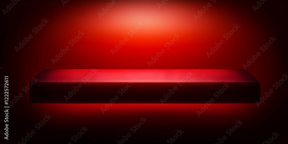 Poster red rectangular platform floats elegantly against a vibrant red backdrop, showcasing subtle texture.