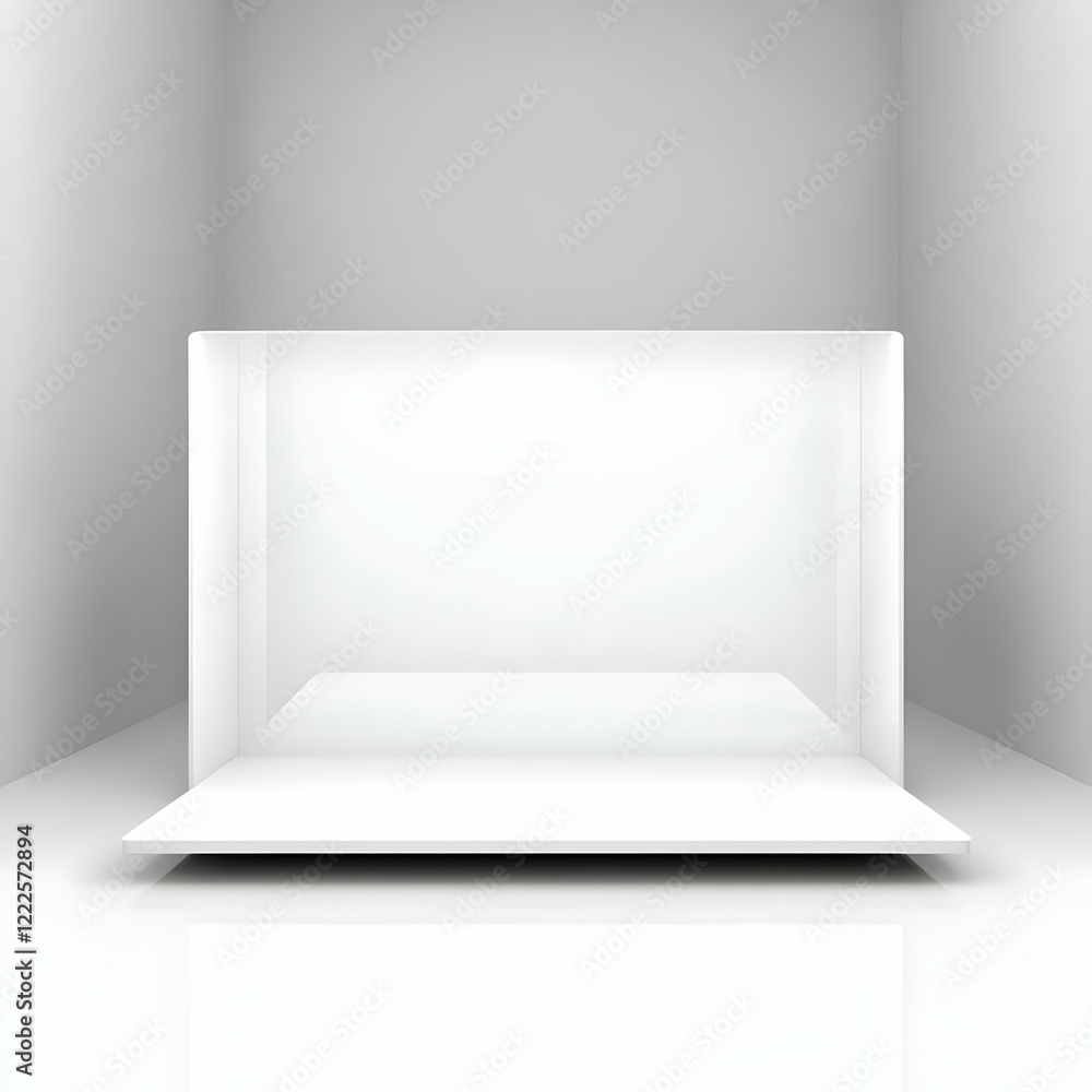 Poster 3d illustration of white empty room with platform display