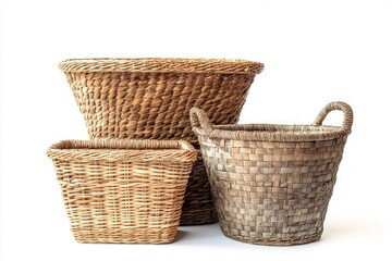 Three Vintage Wicker Baskets: A Rustic Storage Solution for Home Decor