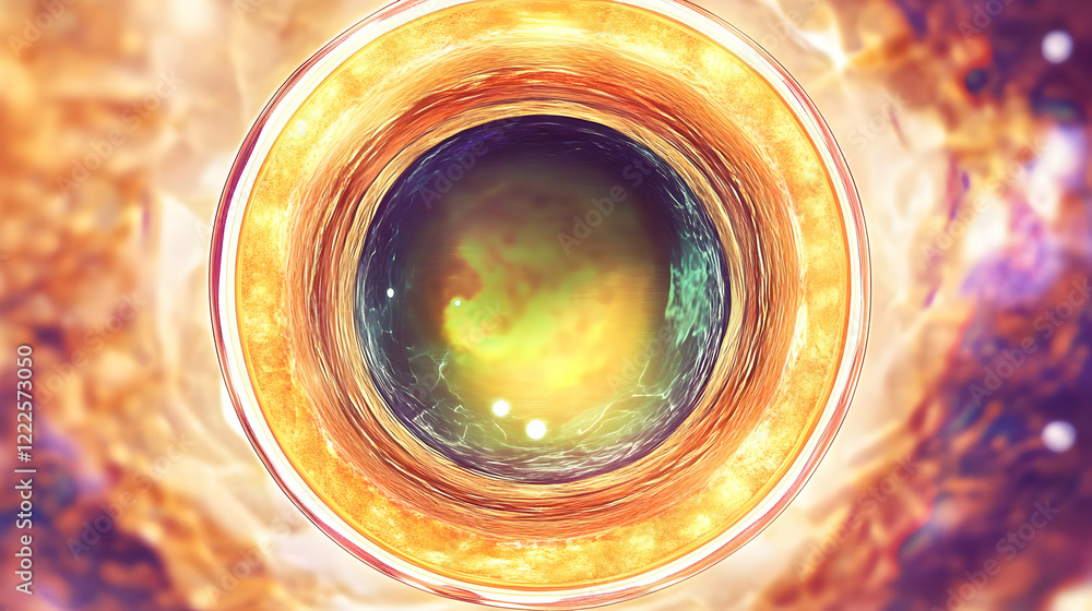 Poster abstract circular tunnel with glowing core and textured walls illuminates energetically