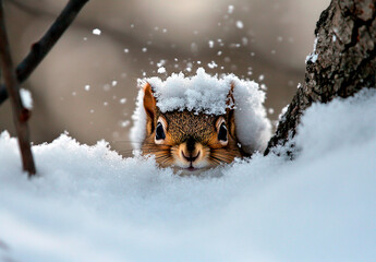 Squirrel in the snow snow,
