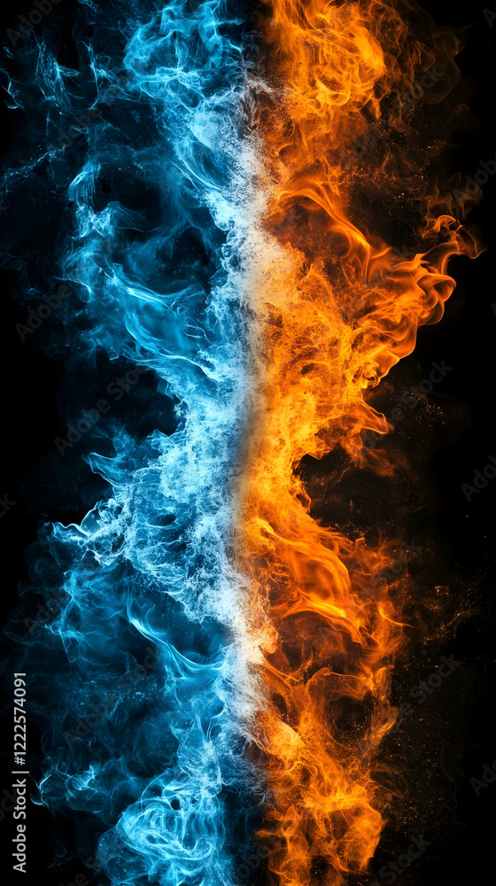 Aufkleber abstract fire and ice collide dynamically creating visually stunning contrast