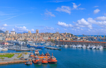 Genoa cityscape in Italy: view of Old Port.