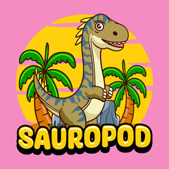 Cute Sauropod Dinosaur Character Mascot in Vector Cartoon Illustration Design for kid, sticker, badge, patch, banner, greeting card