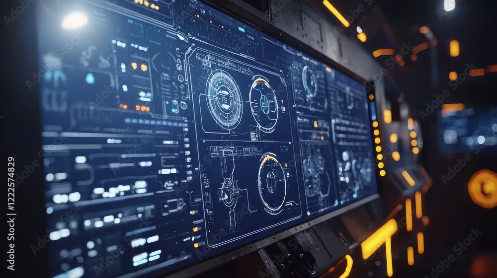 Poster advanced robotic technology control panel futuristic laboratory digital interface high-tech environm