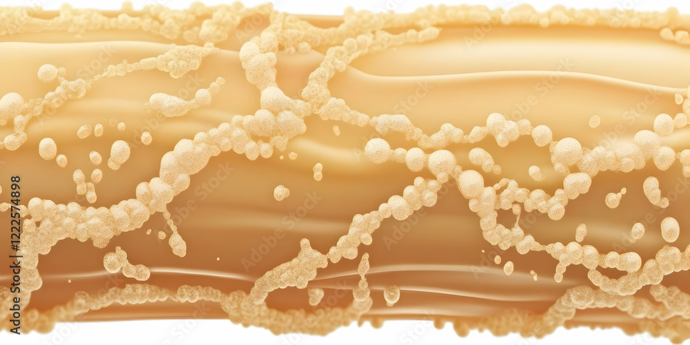 Poster flowing liquid with bubbles forms intricate patterns and textures seamlessly