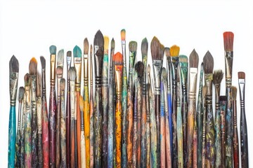 Fototapeta premium A Collection of Used Paintbrushes in Various Shapes and Sizes, Ready to Capture Artistic Expressions