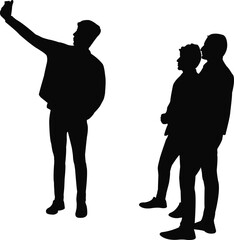 men taking selfie, silhouette vector