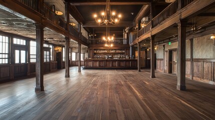 Obraz premium Vintage Fusion: Old West Saloon Bar with Victorian Floral Motifs in Cinematic Ultra-Detailed Image