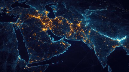Global network map saudi arabia, middle east, north africa for data and telecommunication