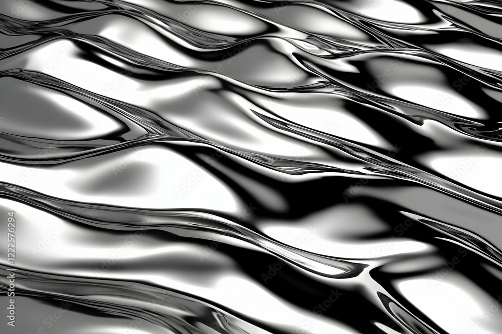 Aufkleber liquid metal flows smoothly and creates a wavy pattern with reflections.