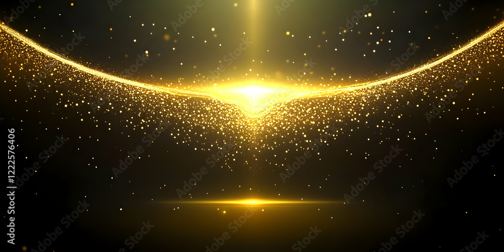 Poster golden particles background design with abstract lighting effect and shimmering particles animation
