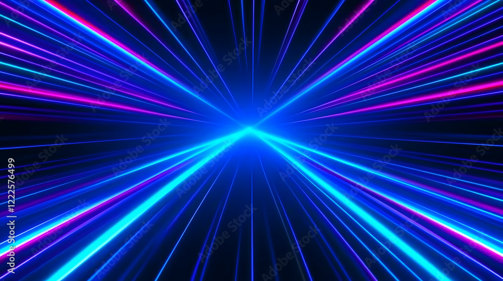 Poster neon light trails converge dynamically in abstract background illustration