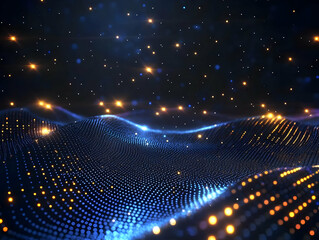 Fototapeta premium Abstract Background Shows Glowing Particles and Dynamic Waves Seamlessly