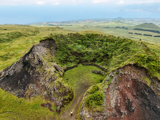 Small volcanic craters in the Pico Island,  Geological Park in the Azores.