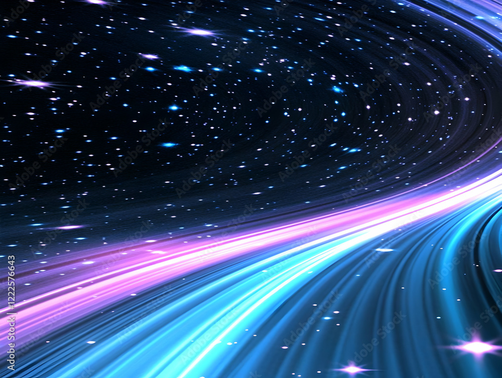 Poster abstract background flows with light beams and stars dynamically in space