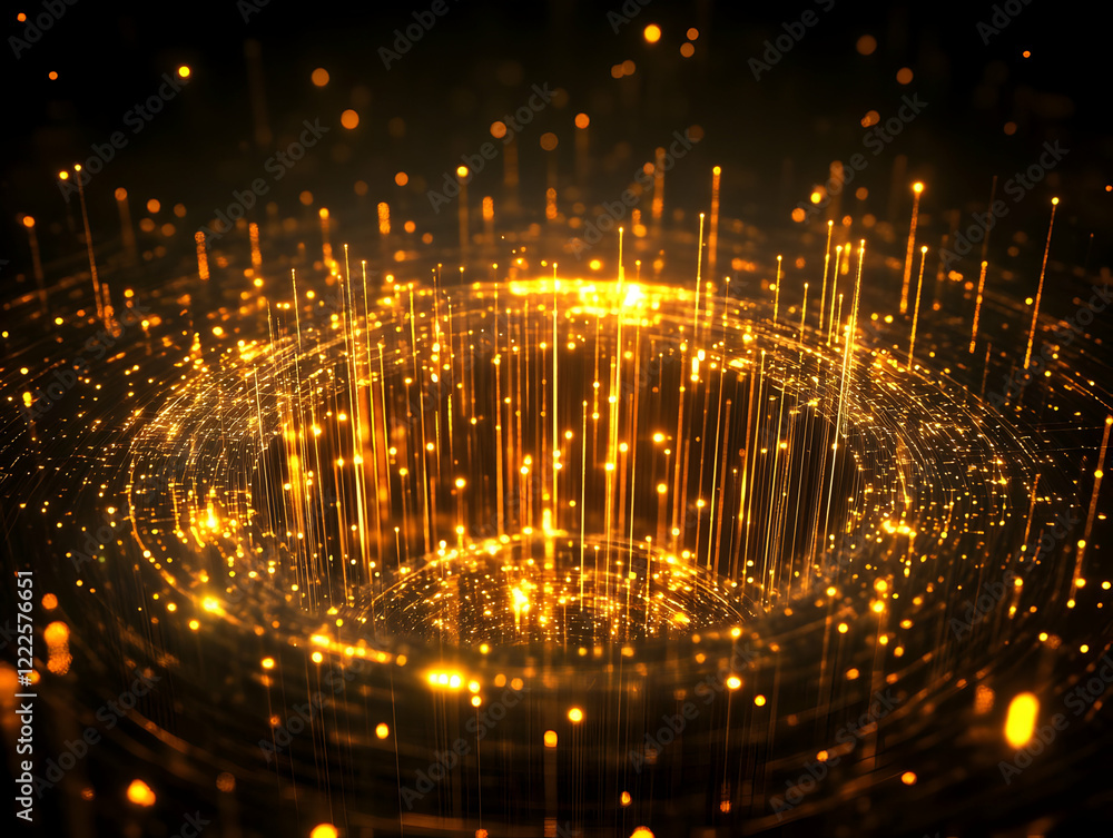 Aufkleber abstract golden lights form a swirling vortex in a dark space, creating a dynamic and energetic scen