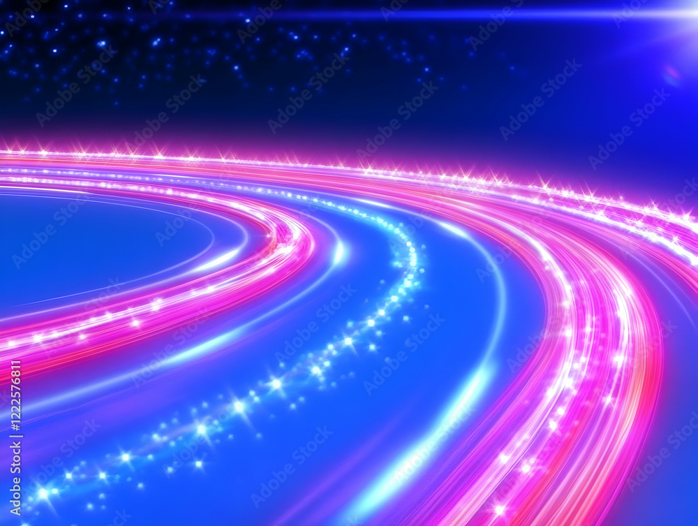 Poster abstract background shows vibrant light trails curving dynamically across a starry sky