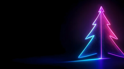 Neon Christmas Tree Glows Brightly in Dark Room with Festive Colors, Creating a Modern Holiday Scene.