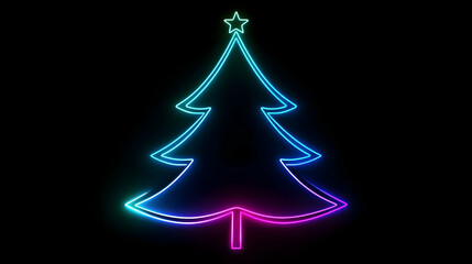 Neon Christmas Tree Shining Brightly on a Dark Background