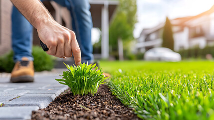 Robotic lawn sprinkler enhancing garden care residential area innovative technology showcase lush green environment up-close perspective smart irrigation concept