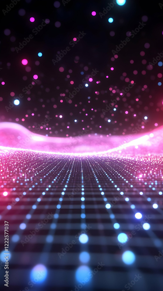 Poster abstract 3d background with glowing grid and particles creates futuristic atmosphere