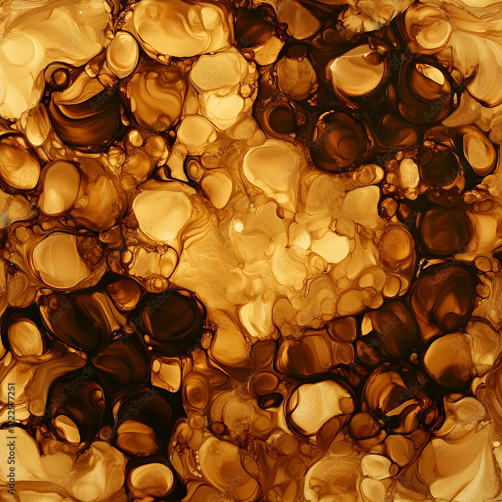 Poster abstract brown and gold fluid art background with swirls and cells creates a dynamic visual