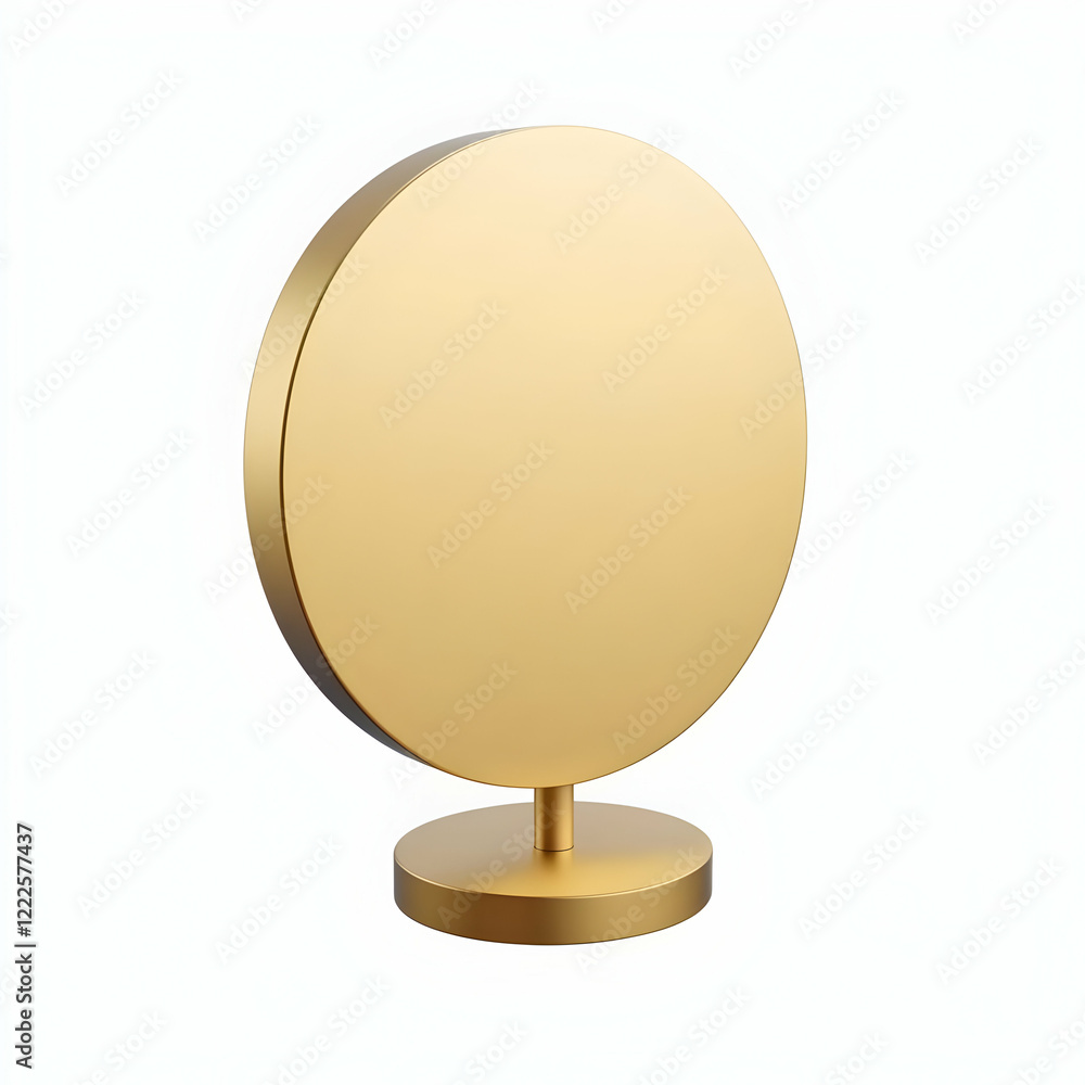 Poster 3d gold circle display stand holds a blank surface for customization with a modern, elegant touch.