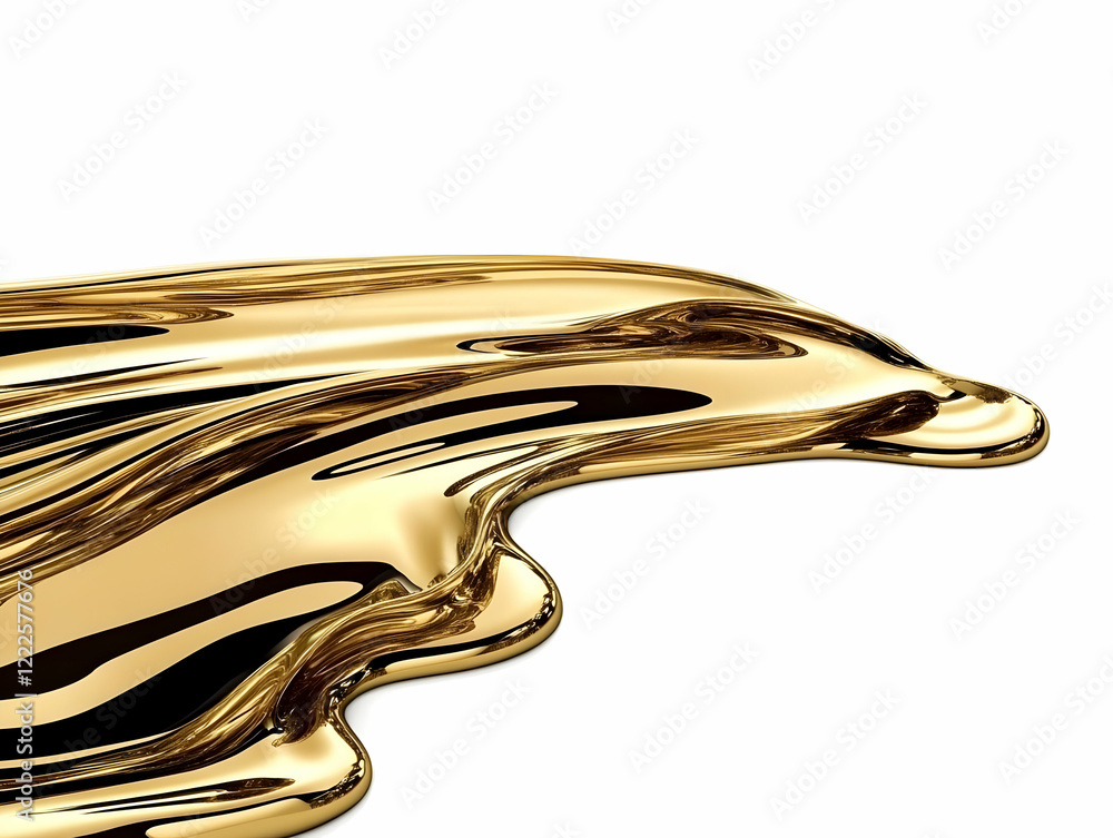 Poster liquid gold flows and spreads smoothly on a white background, creating a luxurious visual.