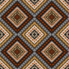 Arabian ethnic tribal fabric pattern in brown tones showcases a striking design adapted from traditional tribal ethnic of the past. The rich brown hues enhance the depth and ethnic of the fabric creat