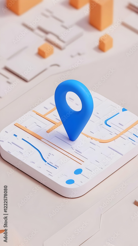Poster 3d location pin marks spot on map for navigation and precisely shows the location on a minimalist ba