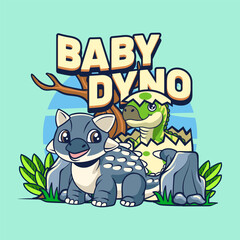 Cute Baby Iguanodon and Ankylosaurus Dinosaur Character Mascot in Vector Cartoon Illustration Design