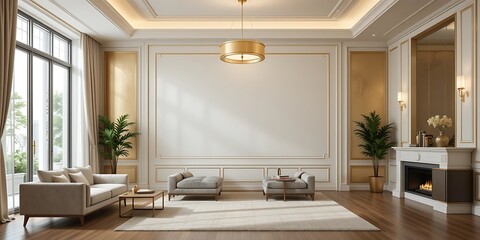 Fototapeta premium Elegant Living Room with Gold Accents and Modern Furniture
