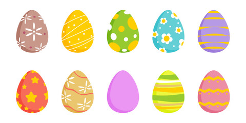 Set of Easter eggs. Collection of chicken textured eggs for spring holiday. Vector.
