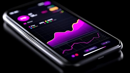 Modern Smartphone Displaying Financial Data Charts and Graphs