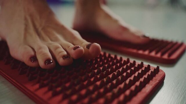 Spiked foot mats used for stimulating reflexology at home