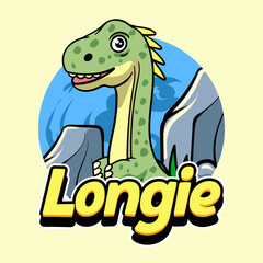 Cute Sauropod Dinosaur Character Mascot in Vector Cartoon Illustration Design for kid, sticker, badge, patch, banner, greeting card © Adam Vector Station