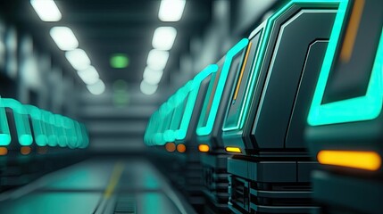 Obraz premium Zero waste concept. Futuristic technology with glowing screens in a high-tech environment.