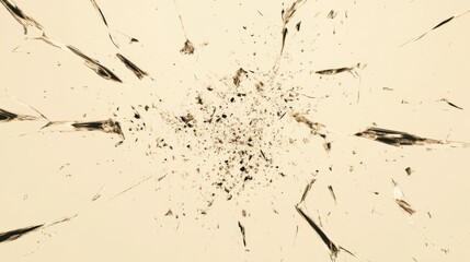 Shattered glass fragments on beige background.