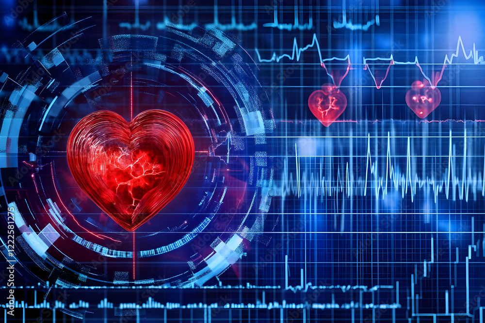 Aufkleber digital heartbeat analysis displaying cardiac activity rhythmically pulsating with data streams seam
